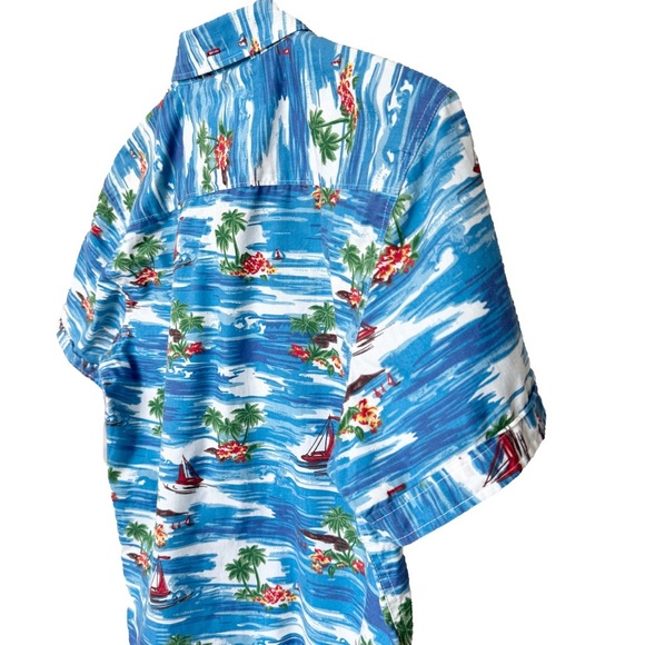 JAM SESSION Men's Blue Graphic Print Hawaiian Shirt Size L Slim Fit Summer - Picture 6 of 11